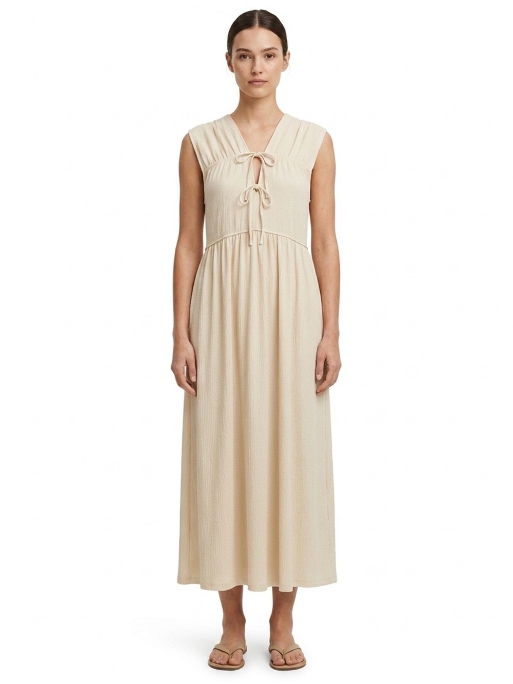 H&M Sleeveless Cream Tie-Front Maxi Dress